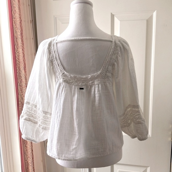 O’Neil Embroidered Cropped Boho Top 3/4 Sleeve White Size M - Picture 8 of 13